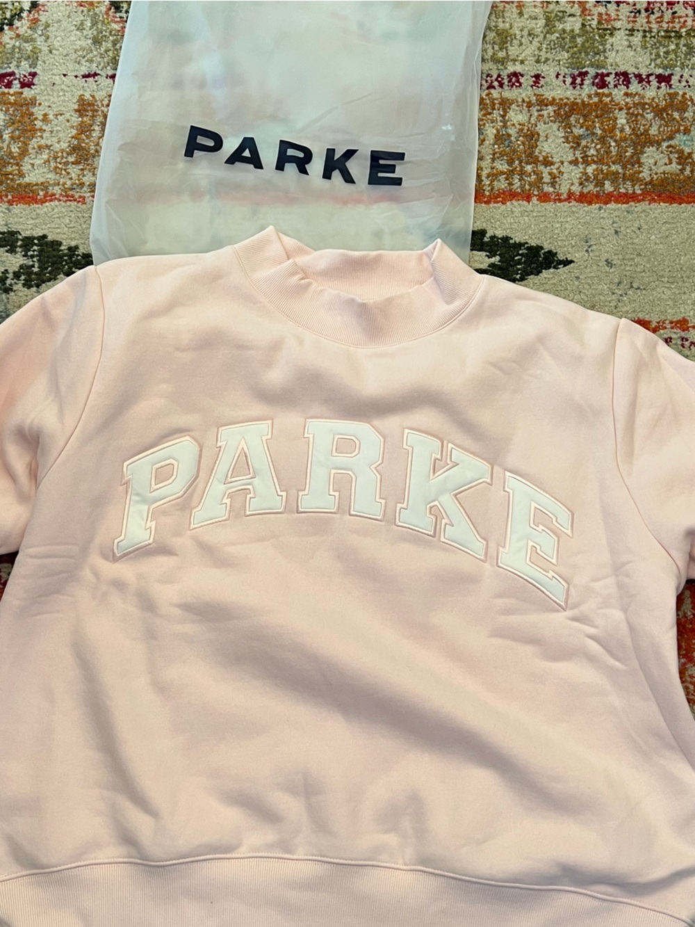 Parke OG Varsity mockneck - rose and white color. Size Large / X-Large